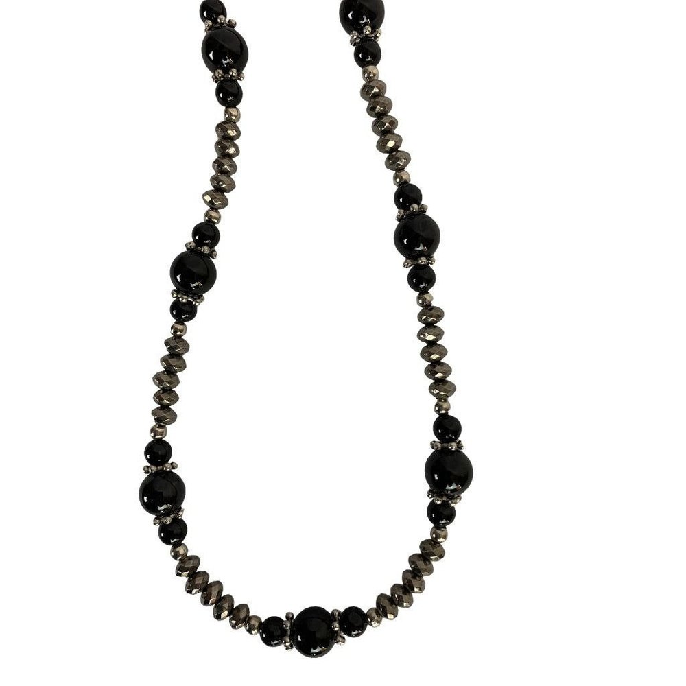 Black and‎ Silvertone Beaded Necklace with Lobster Clasp Adjustable to 21"
